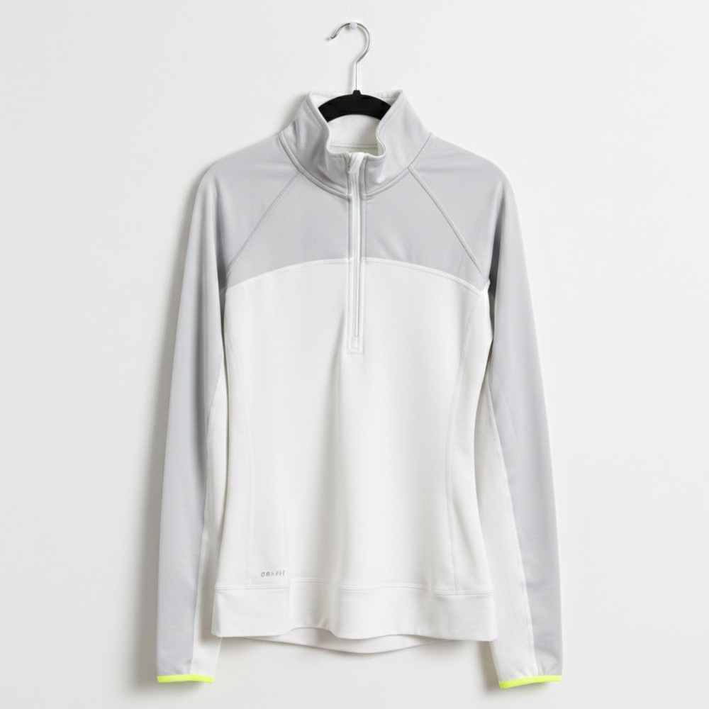 2/$30 - Nike Dri Fit Pro 1/4 Zip Fleece Lined Pullover White Gray Women’s MD